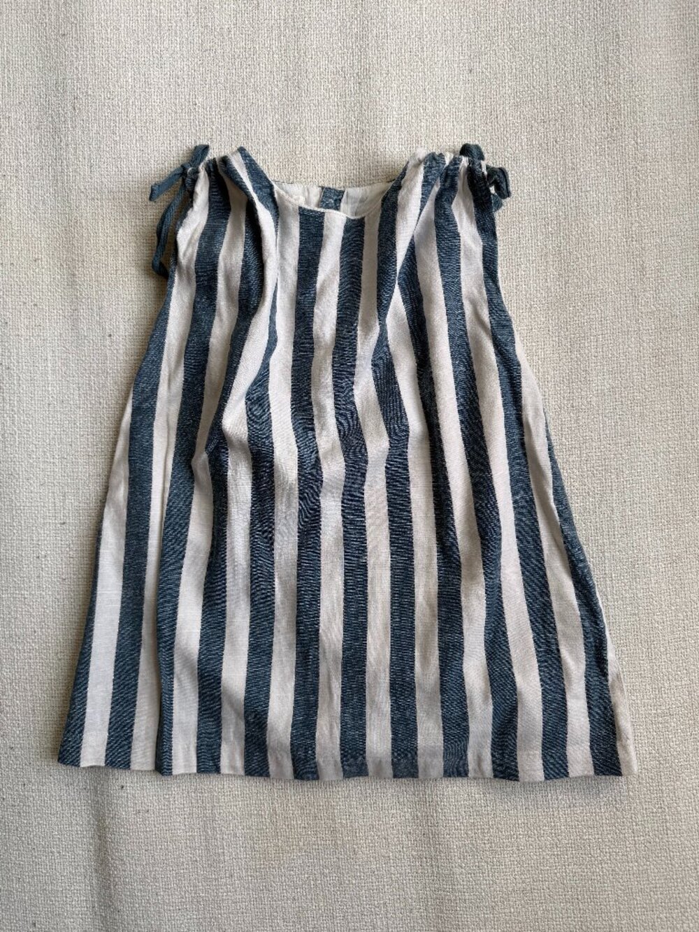 Cocco Girls Blue White Striped Cotton Sundress Size 3/4 Shoulder Tie Button Fron